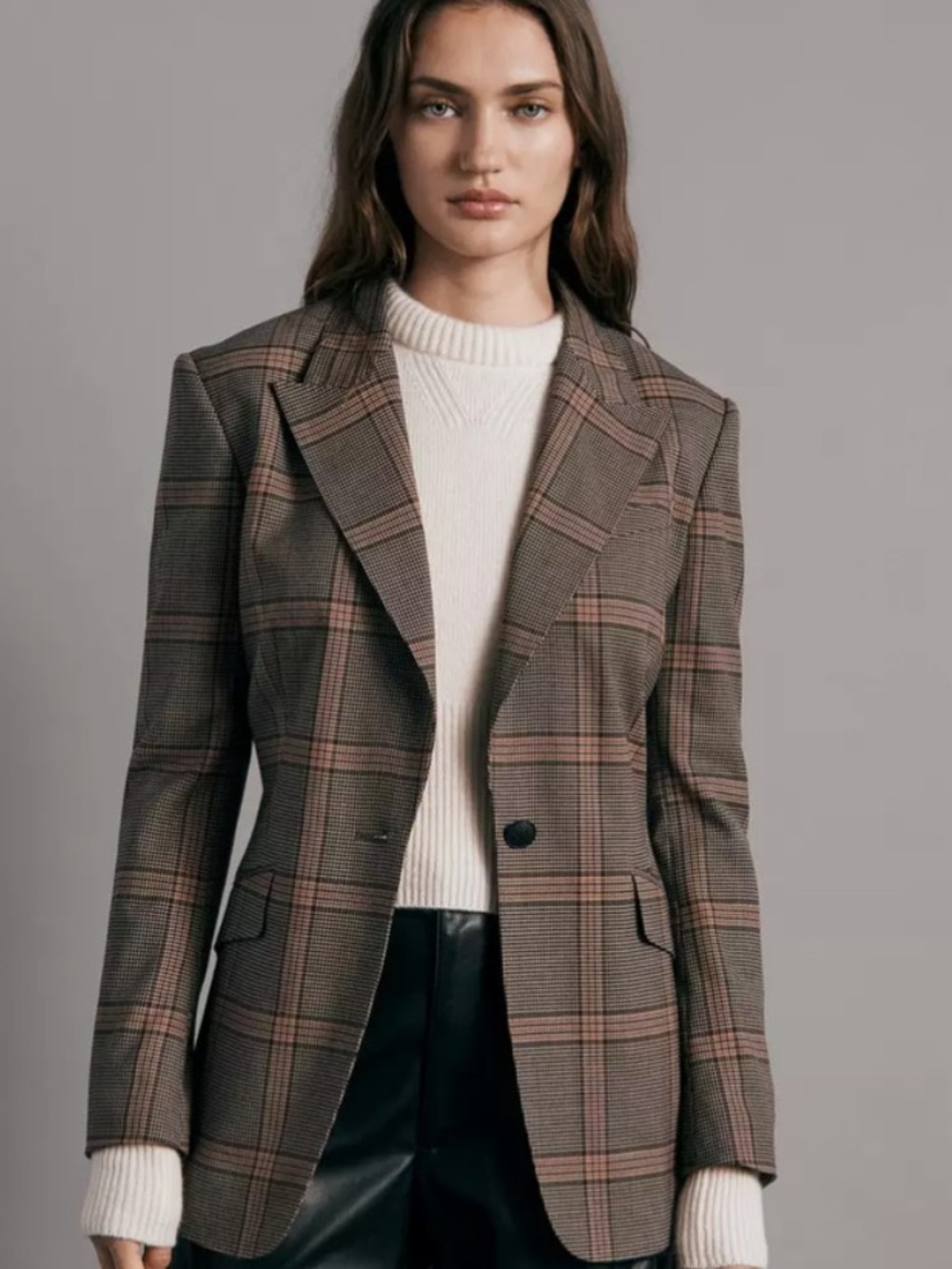 Rag & Bone Bianca Wool Plaid Classic Fit Blazer